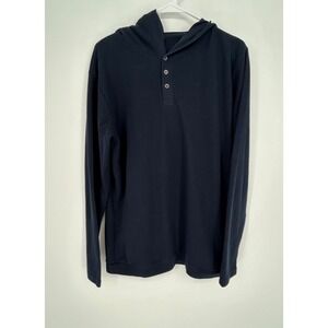 Royal Clothing Mens XL Navy Hooded Henley Pullover Shirt Granola Grunge Normcore